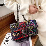 Fashion Pu Leather Crossbody Bag Women New Designer Rainbow Color Purse Shoulder Bag Ladies Graffiti Purse Handbag