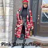 Newest design camouflage letter print long cardigan coat Winter Clothes Women