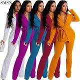 Best Seller Fashion Solid Color V-Neck Strap 2 Piece Set Women Winter Sportswear Ladies 2 Piece Set Women
