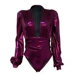 Wholesale Deep V neck Sexy Bodysuits For Women Autumn And Winter Long Sleeve Bodycon One Piece Bodysuit
