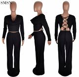 Best Seller Sexy Solid Color Backless Loose Pants Two Piece Casual Set Sportswear Ladies 2 Piece Set Women
