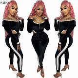 New Style Sexy Off The Shoulder Velour Two Piece Set Women Sets Two Piece Two Piece Pants Set