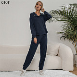 New Design Wholesale Solid Color Casual Two Piece Pants Set Women Clothing Fall Two Piece Sets For Women