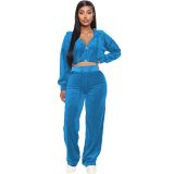 European and American Amazon women's new style velvet casual straight sports pants suit