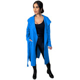 Solid Color Bandage Navy Collar Fashion Long Coats For Women Casual Windbreaker Women's Custom Trench Coat