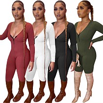 European and American Amazon women's clothing pit strip knitted skinny solid color jumpsuit