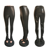 2021 Winter Trendy Female Faux Leather Bodycon Pants Legging Sexy Shiny Pu Leather Leggings Women Faux Leather Pants Women