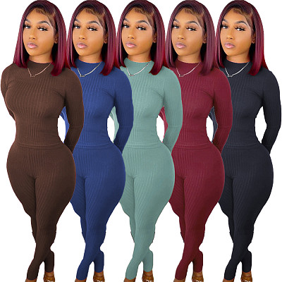 New Arrival 2021 Ribbed Sports Leisure activewear sets for women Solid Color two piece set women clothing 2021