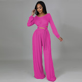 High quality sexy 2 piece set women logo customize solid wide legged pants high waist fall clothing for women