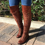 New style Winter 2021 solid color long type below the knees women Lace Up shoes stylish casual boots