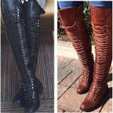 New style Winter 2021 solid color long type below the knees women Lace Up shoes stylish casual boots