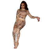 Wholesale Ladies Sexy Printed One Piece Bodysuit With Socks Turtleneck Bodycon Rompers Long Sleeve Jumpsuit Women