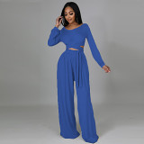 High quality sexy 2 piece set women logo customize solid wide legged pants high waist fall clothing for women