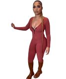 European and American Amazon women's clothing pit strip knitted skinny solid color jumpsuit