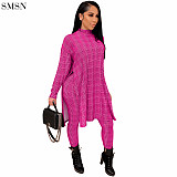 New Arrival 2021 fall Plaid printed high collar suit 2 piece pants sets women sets two piece casual
