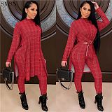 New Arrival 2021 fall Plaid printed high collar suit 2 piece pants sets women sets two piece casual