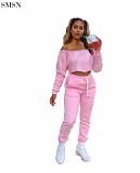 New Arrival 2021 fall A line collar solid color padded casual sport suit 2 piece pants sets