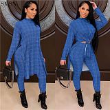 New Arrival 2021 fall Plaid printed high collar suit 2 piece pants sets women sets two piece casual
