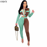 New Arrival 2021 Spliced hip lift sexy two-piece set women sets two piece casual fall two piece sets for women