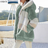 Best Design Plush quilted zippered pocket hooded loose jacket women coat cashmere winter puffy coats for women