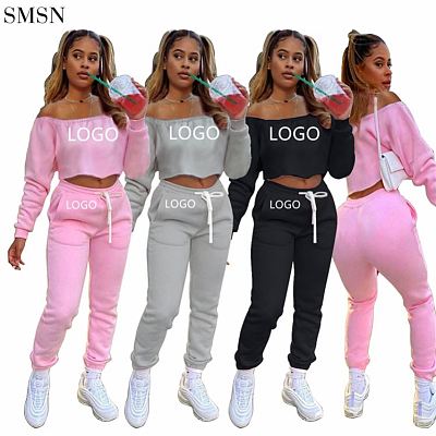 New Arrival 2021 fall A line collar solid color padded casual sport suit 2 piece pants sets
