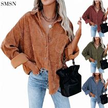 Latest Design fall Corduroy loose button shirt women sexy tops and blouses vintage t shirt women