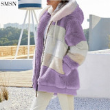 Best Design Plush quilted zippered pocket hooded loose jacket women coat cashmere winter puffy coats for women