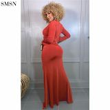 New Arrival 2021 Sexy v-neck pleated buttock strap long two-piece set fall two piece sets for women