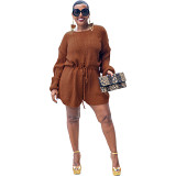 Hot Selling Fall and Winter Loose Fit Knit Playsuit Sweater Elastic Waist Long Lantern Sleeve Sweater Jumpsuit and Romper