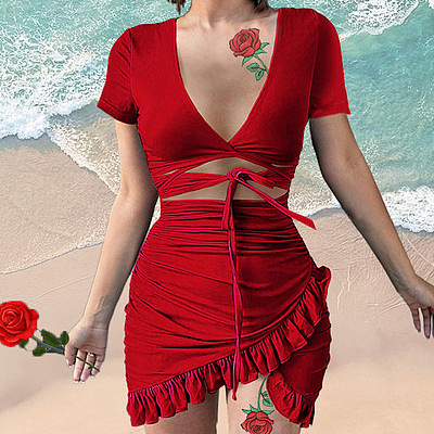 The New 2021 High Waisted V-Neck Summer Strappy Irregular Skirt Sexy Dress Mini Dress