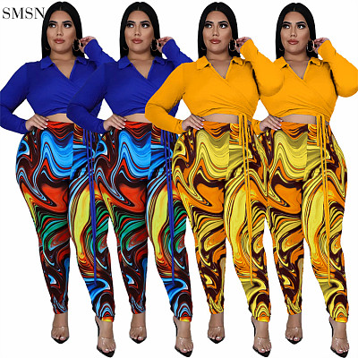 New Style Long Sleeve Printed Pants Plus Size Women Clothing Two Piece Set Two Piece Set Two Piece Pants Set