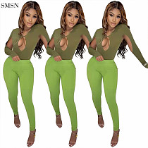 New Trendy Sexy Hollow Out Contrast Color Long Sleeve 2 Piece Set Women Two Piece Pants Set Women Sets Two Piece