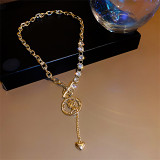 Fashion Metal Coin Chain Women Necklace Temperament Inlaid Diamond Y-Style Clavicle Chain Short