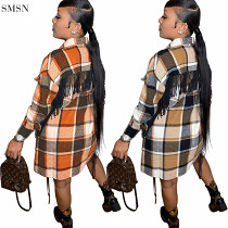 New Trendy Plaid Single Breasted Fringed Woolen Winter Coat Women Women'S Coats Long Coat For Women