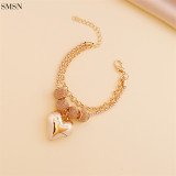 Trendy Multilayer Heart Necklace Gold Metal Chain Boho Choker Pendant Necklace For Women
