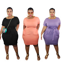 New Trendy Solid Color Plus Size Women'S Dresses Casual Dresses Women Dress With Belt