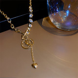 Fashion Metal Coin Chain Women Necklace Temperament Inlaid Diamond Y-Style Clavicle Chain Short