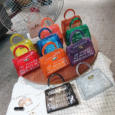 2021 Semi-Transparent Pvc Jelly Bag High Temperature Shaping Lock Letter Bag Portable Kelly Bag One Shoulder Portable