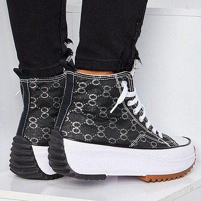 Autumn mid-heel trifle round toe lace-up low-top shoes women's large size shallow mouth canvas shoes