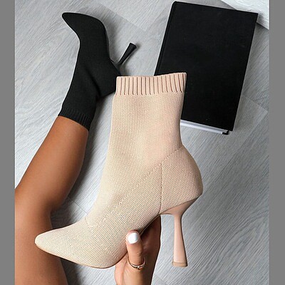Fall winter plus size knitted thick heel stretch ankle boots