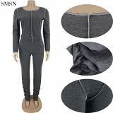 Newest Design Wear Back Design Pleated Casual Suit Long Sleeve Solid Color Women Two Piece Set