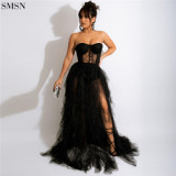 New Trendy See-Through Gauze Lace Breast - Wrapped Dress Womenevening Party Long Dresses