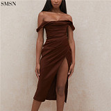 Latest Design Solid Color Strapless Dress With Split Straps Party Clothes Sexy Dresses