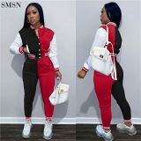 New Arrival Matching Color Jacket Set Breasted Long Sleeve Baseball Suit Two-Piece Set Women 2 Piece Casual Sets