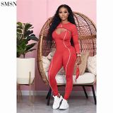 New Trendy Tight Sports Casual Solid Color Jumpsuit Suit Two Piece Jogger Set