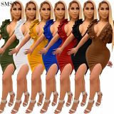 Wholesale Solid Color V-Neck Backless Sexy Dress Bodycon Mini Dress Women Sexy Women Clothing Dresses