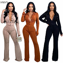 Casual Solid Color Button Long Sleeve 2 Piece Set Women 2 Piece Set Women Two Piece Set