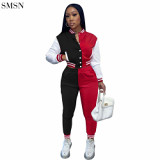 New Arrival Matching Color Jacket Set Breasted Long Sleeve Baseball Suit Two-Piece Set Women 2 Piece Casual Sets