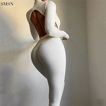Solid Color Backless Sexy Long Sleeve 2 Piece Set Women Women 2 Piece Set Clothing Two Piece Pants Set