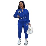 Fashion letter print baseball jacket pants set women clothing 2 piece set
